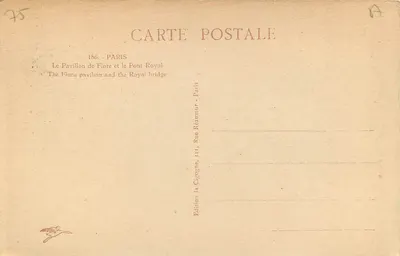 O Pavilhão de Flore e o Ponte Real — Paris — Édition La Cigogne, Rue Réaumur — Verso