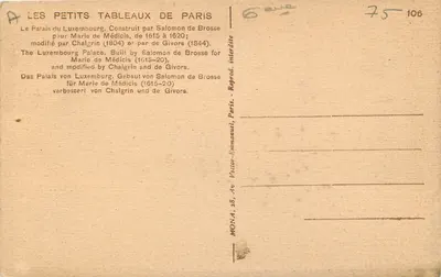 O Palácio do Luxembourg — Paris — editor MONA, n° 106 — Verso