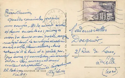Pamiątka z Nicei — widok panoramiczny i plaże — wydawca L. Gilletta et Cie, Nice — Rewers