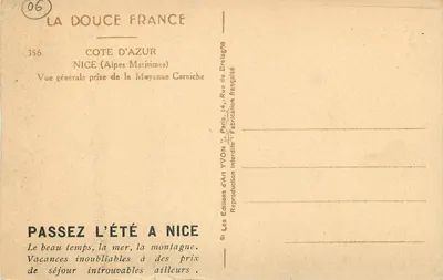 Ogólny widok Średniej Korniche — Nice (Alpy Morskie) — Wydawca YVON, nr 356 — Rewers