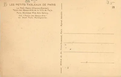 Il Piccolo Palazzo (Champs-Élysées) — Palazzo dei Belle Arti della Città di Parigi — editore MONA, n°21 — Verso