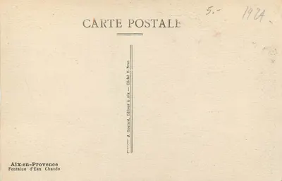 Aix-en-Provence — Fontana dell'Acqua Calda — J. Goulard, Editore ad Aix — Verso