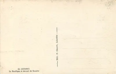 Lourdes — Bazylika i przedstawienie Rosary — Wyd. P. Doucet, Lourdes — Rewers