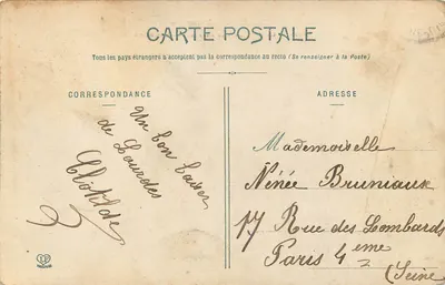 Stara pocztówka Les Hautes Pyrenees Le Gave de Pau en aval de Lourdes — Rewers