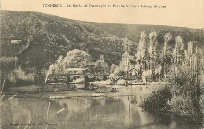 Tonnerre - As margens do Armançon no Ponte St-Nicolas - Manhã de geada - Maurice Lenoble, fot.-édit., Tonnerre