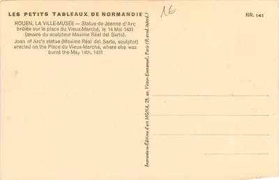 Estátua de Joana d'Arc — Rouen — Edição Mona, n°141 — Verso
