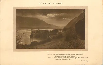 O Lago do Bourget — vista do lago e do vilarejo — editor não visível