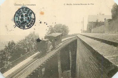 Bilhete postal antigo Langres Cremaillere Train