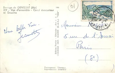 Zbiornik GÉNISSIAT (Ain) — Ogólny widok - Kanał odpływowy i Doucine — Wydawnictwo Perrier, COMBIEUX (S.-et-L.) — Rewers