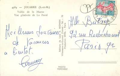 Jouarre — Vale da Marne — Vista geral de La Ferté — Edições E. Mignon — Verso