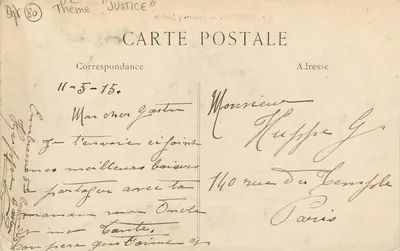 Amiens — Palácio de Justiça — Editor L. Catin, n° 377 — Verso