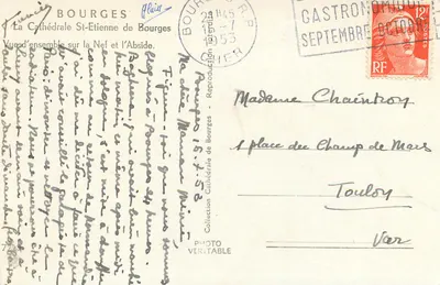 Bourges — Katedra św. Etienne — ogólne widok na nawę i absydę — Photo Véritable — Rewers