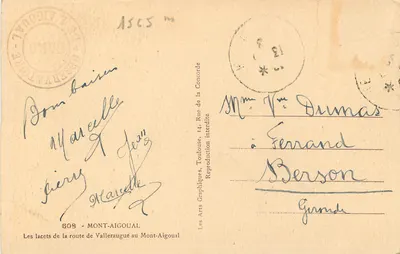 Os curvas da estrada de Valleraugue ao Mont-Aigoual — Les Arts Graphiques, Toulouse, n° 609 — Verso