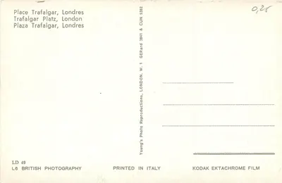 Trafalgar Square — fonte central — Young's Photo Reproductions, LD 49 — Verso