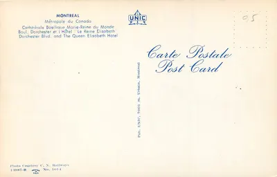 Montréal — Katedra Bazylika Marie-Reine du Monde i Hotel Queen Elizabeth — UNIC, n° 1014 — Rewers