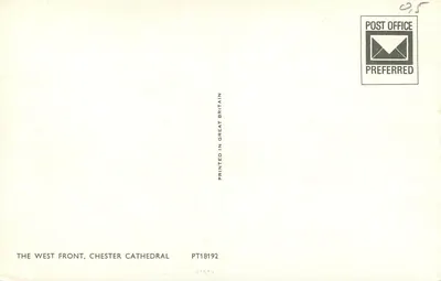 Catedral de Chester — Frente Oeste — Post Office Preferred — Verso