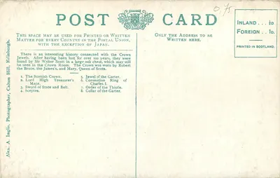A Sala das Coroas — Castelo de Edimburgo — série Única, n°1178 — Verso