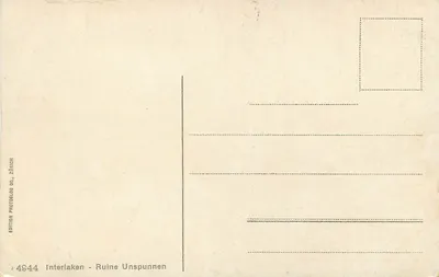 Ruine d'Unspunnen — Monts Mönch et Jungfrau — Édition Interlaken — Rewers