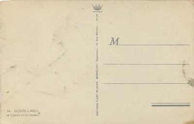 Monte-Carlo — Le Casino et les Jardins — Éditions Munier — Verso