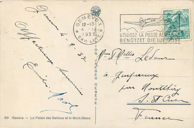 Genève — Het Paleis van de Naties en de Mont-Blanc — uitgever 69 — Achterkant