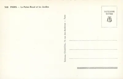 Paryż — Pałac Royal i ogrody — Wydawnictwo Chantal, nr 588 — Rewers
