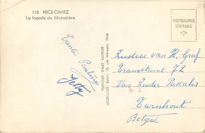 Nice-Cimiez — Fachada do Mosteiro — Edições d'Art Munier, n°115 — Verso