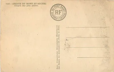 Cripta dos grandes pilares — Abadia do Mont-Saint-Michel — editor Serv. Commercial Historiques — Verso