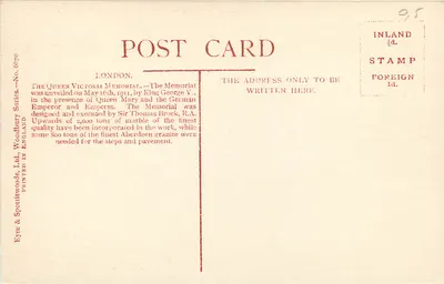 Pamiątka Królowej Wiktorii — Londyn — Wydawca Eyre & Spottiswoode, Ltd., seria Woodbury nr 6670 — Rewers