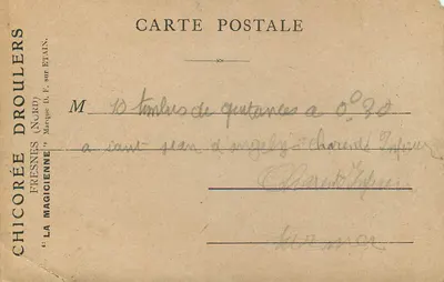 Bilhete postal antigo La Marne Les Couteaux de Bry — Verso