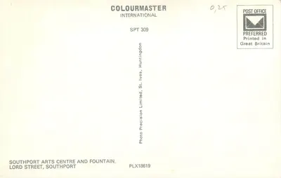 Southport Arts Centre — fontaine — Colourtmaster International SPT 309 — Verso