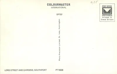 Rua Lord e Jardins, Southport — vista da fonte — editor Colourmaster International, série SPT57 — Verso