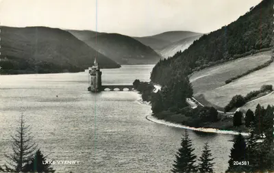 Lago Vyrnwy — barragem e torre de água — editor Valentine's Post Card, n° 204581