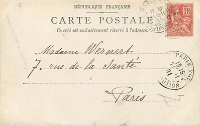 Paris — Fotografia de uma mulher e de uma criança — Carte postale française — Verso