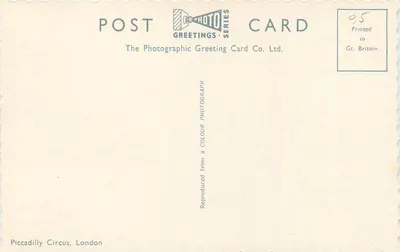Piccadilly Circus — Londyn — The Photographic Greeting Card Co. Ltd. nr 95 — Rewers