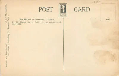 The Chambers of Parliament, London — Philco series, publisher British Manufacturing Co., W.C.1 — Back