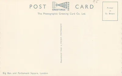 Big Ben i Plac Parlamentu — seria Go-Photo — The Photographic Greeting Card Co. Ltd. — Rewers