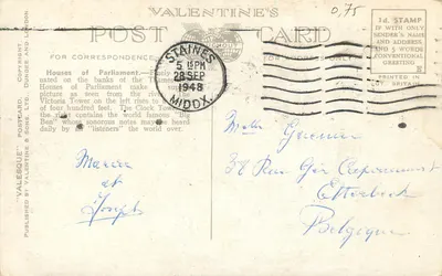 Houses of Parliament, Londyn — Valentine's Postcard, n°36998 — Rewers