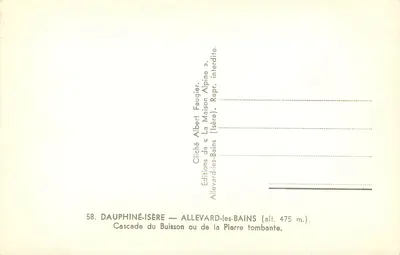 Allevard-les-Bains — Cascata do Buisson ou da Pedra Tombante — Edições Albert Feugier — Verso