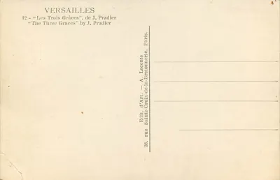 Versailles — Trzy Dziewice, autorstwa J. Pradier — Wyd. d'Art, Paryż — Rewers