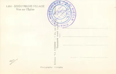Roquebrune-Village — Vista sobre a Igreja — Edições 'LA CIGOGNE' — Verso
