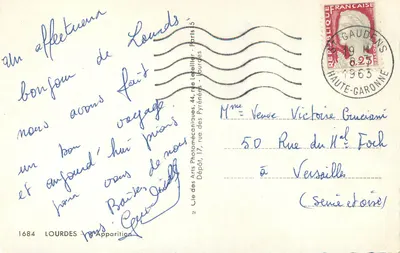 Lourdes — Aparecida de Nossa Senhora — Editor Capitaine, n°1684 — Verso