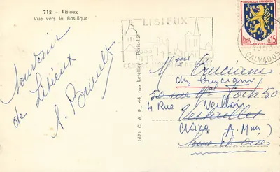 Bazylika Świętego Serca w Lisieux — widok ku bazylice — wydawca nieznany, nr seryjny 718 — Rewers