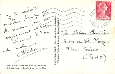 Bassin d'Arcachon — Vista do Bassin através dos Pinheiros — L. CHATAGNEAU, Bordeaux — Verso