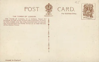 Wieża Londynu — widok z mostem Tower Bridge — wydawca G.P. & Co. nr 05 — Rewers