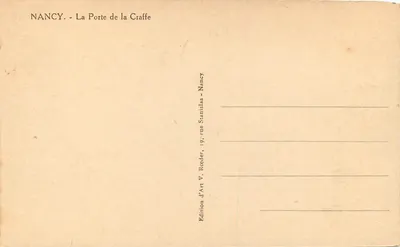NANCY - Porte de la Craffe — wydawca V. Reeder — Rewers