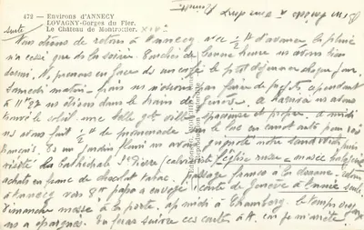 Castelo de Montrottier — Arredores de Annecy, Lovagny-Gorges do Fier — Edições G. Wolchère, n° 472 — Verso
