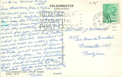 Ogród i wieża Appley — Ryde — wydawca Colourmaster International, nr PT22767 — Rewers