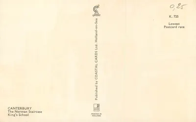 Canterbury — A Escada Normanda — King's School — Publicado por COASTAL CARDS Ltd. — Verso