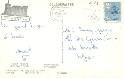 Inverness — vista da catedral, do rio e da rua principal — Colourmaster International — Verso
