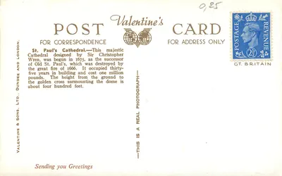 Catedral de St. Paul, Londres — Valentine's Postcard, n°3602 — Verso